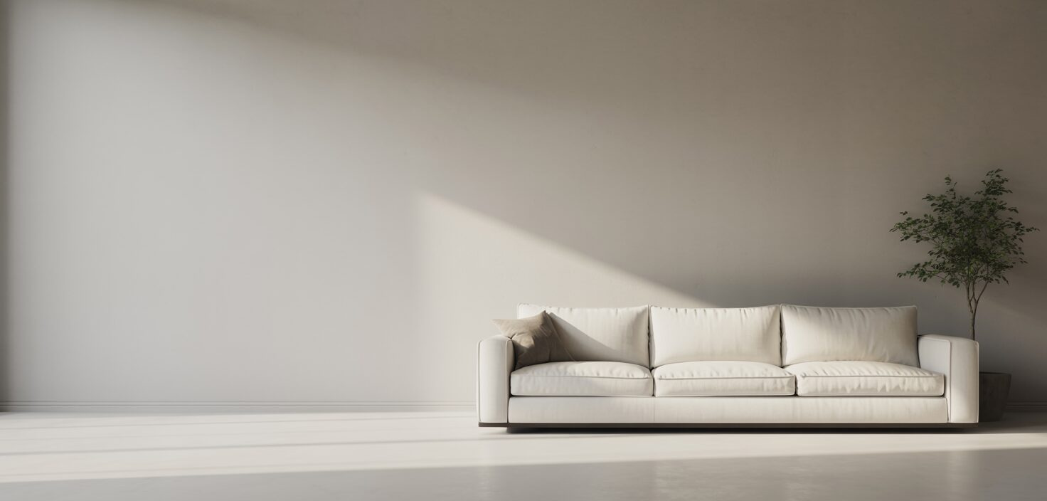 Rent hem, minimalistisk skandinavisk inredning, lugn atmosfär.
